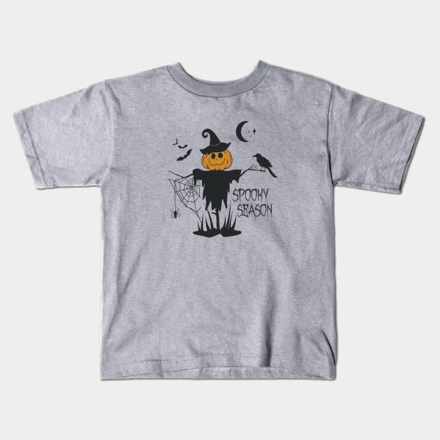 Halloween Pumpkin Headed Scarecrow Kids T-Shirt by studioaartanddesign